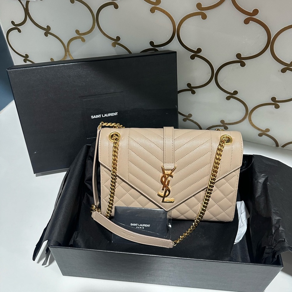 Saint Laurent Beige Quilted Leather Shoulder Bag